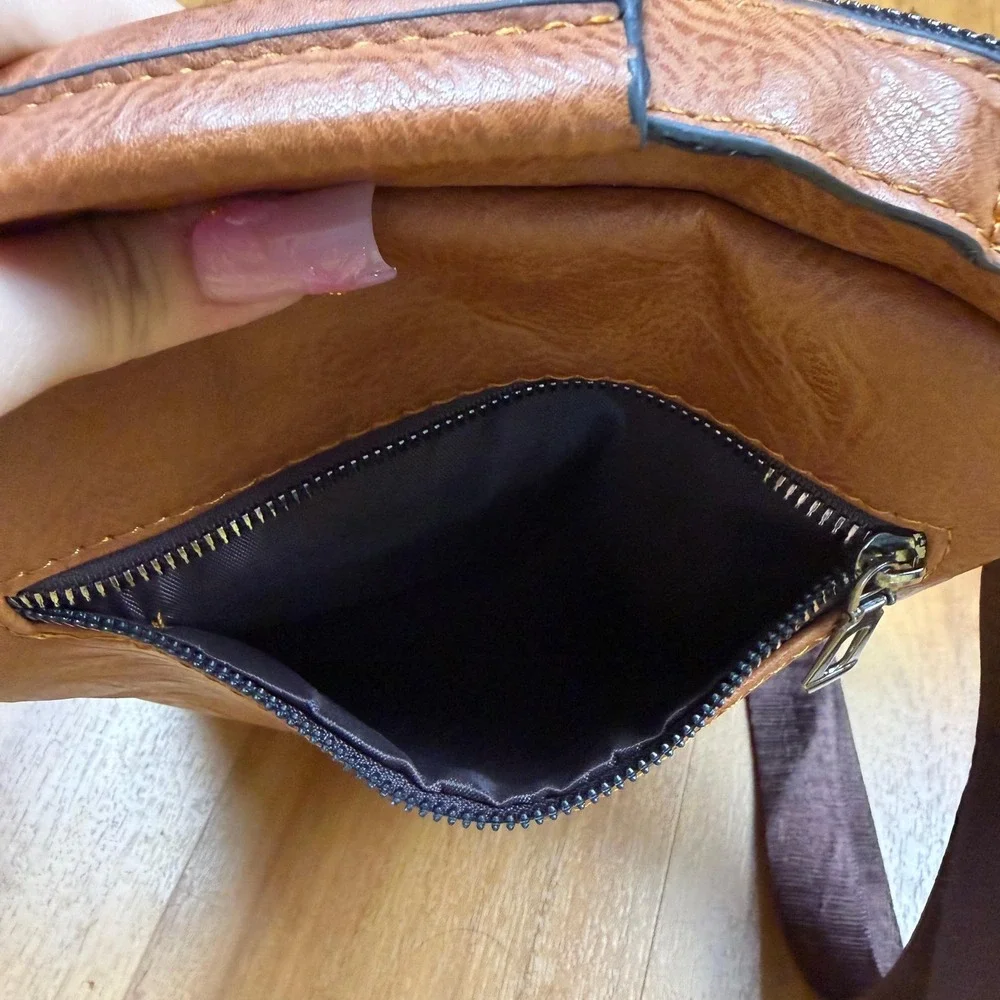 WEIXIER Mens Brown Vegan Leather Messenger Bag Crossbody Travel Satchel